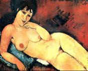 一个蓝色垫子上的裸女 - 阿米地奥莫迪里阿尼